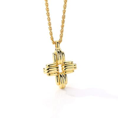 China Retro Style Lead Free Nickel Free Gold Plated Shiny Brass Jewelry Chunky Cross Pendant Necklace For Women for sale