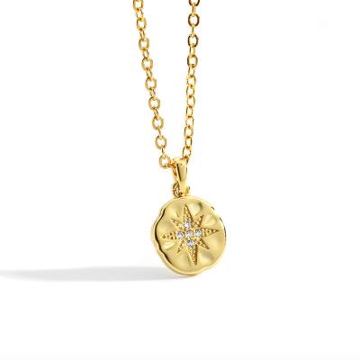 China Popular Vintage Ins Meteor Coin Pendant 14k Gold / Rhodium Plating Collections Star Shaped Jewelry Fashionable Shooting Star Coin for sale