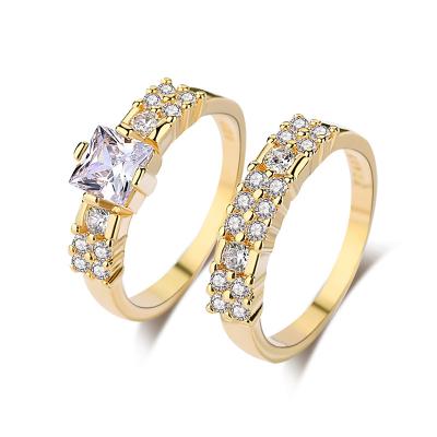 China CLASSIC Classic Stackable Cubic Zirconia Rings Copper Bridal Ring Gold Plated Set for sale