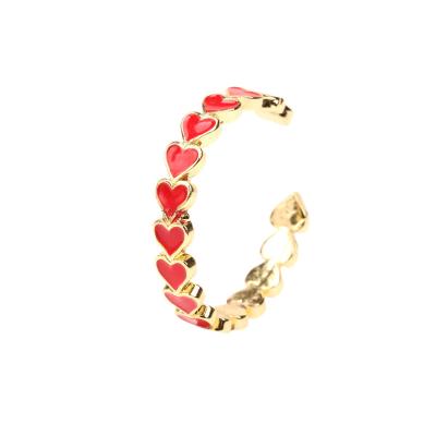 China TRENDY INS Fashion Lovely Cute Love Rings Adjustable Girls Soft Enamel Copper Heart Shaped Ring Women Jewelry for sale