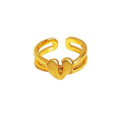 China Simple Double Ring Heart Shape Open Rings Central Statistical Adjustable Waist Popular Korean Fashion Personality Rings for sale