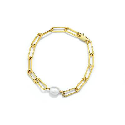 China Individuality Bracelet Non-fading Brass Bead Charm 18k Gold Paper Clip Chain Bracelets For Women for sale