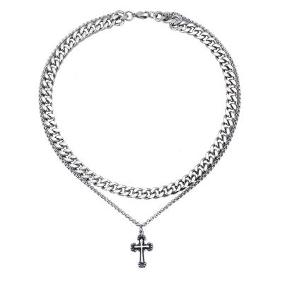 China FASHIONABLE Hot Simple Titanium Steel Men's Retro Double Cross Punk Stainless Steel Pendant Necklace for sale