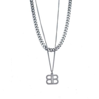 China FASHIONABLE Hot Selling Letter B Double Layer Sweater Necklace Stainless Steel Clavicle Chain Titanium Steel Necklace for sale