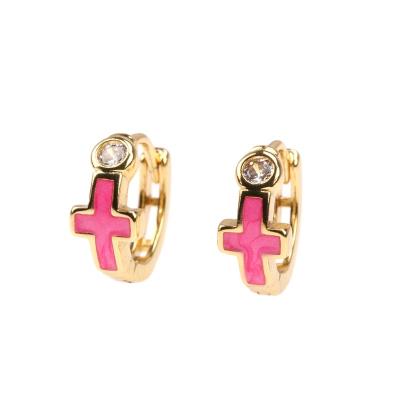 China Cute Tiny Women Earrings Classic Small Jewelry Copper Gold Plated Enamel Cross Women Earrings Circles for sale