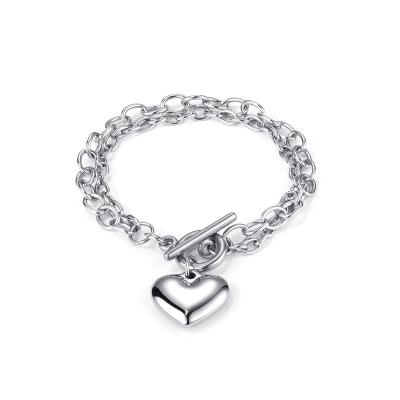 China TRENDY Clasp Toggle Heart Chain Double Layer Jewelry Fashion Casiti Stainless Steel Pendant Bracelets For Woman for sale