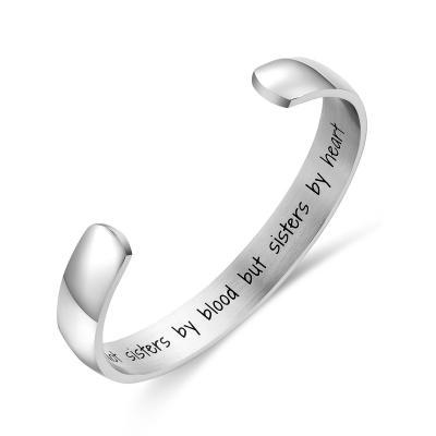 China Hiphop Customized C-Shaped Bangle Opening Engraved Stainless Steel Etching Adjustable Bangle Bracelets Couple Jewelry for sale