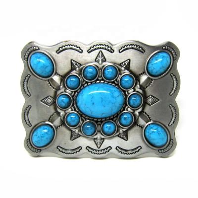 China New Style Ladies Belt Buckle Western Western Edge Wavy Point Square Buckle Turquoise Blue Belt Buckle for sale