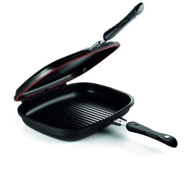 China Durable Die Cast Aluminum Double Side Fry Pan With Non Stick Black Coating for sale