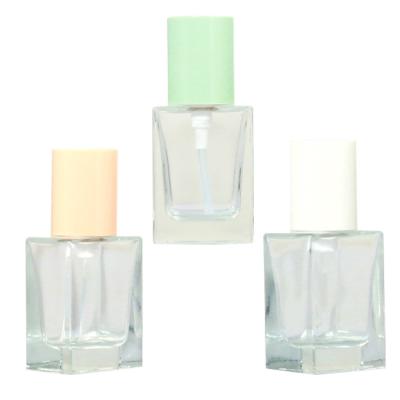 China New Design 30ml Cosmetic Base Lotion Pump Essential Oil Flat Square Glass Bottle for sale