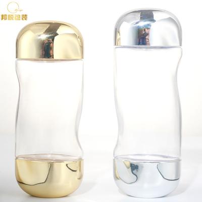 China 180ml 200ml Personal Luxury PET Skin Care Toner Containers Gold Color Silver Facial Bottle With Double Layer Screw Cap for sale