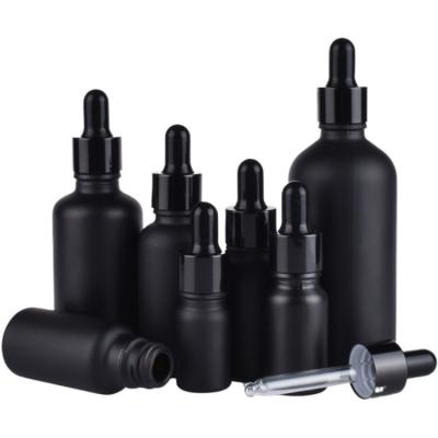 China High Quality Frosted Black Glass Essential Oil Dropper Bottle Personal Skin Care Packaging for sale