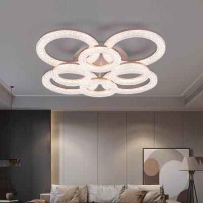 China Surface Mounted Crystal Decorative Design Remote Control Modern Luxury Smart Round Ring Led Ceiling Light for sale