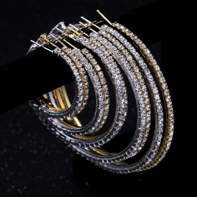 China European TRENDY Fashion 18k Gold Plated Oversized Round Hoop Earrings 20-100mm Big Rhinestone Rhinestone Glitter Hoop Earrings for sale