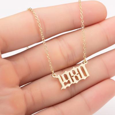 China TRENDY Personalized 1980 To 2021 Gold Plated Number Year Necklace Stainless Steel Birth Year Necklace For Women Men Birthday Gift for sale