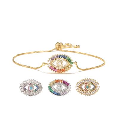 China Real Zircon Eye Bracelet 18k Gold Plated Colorful CZ Devil Eyes Bracelet Rainbow Zircon Evil Eye Adjustable Bracelet For Women for sale