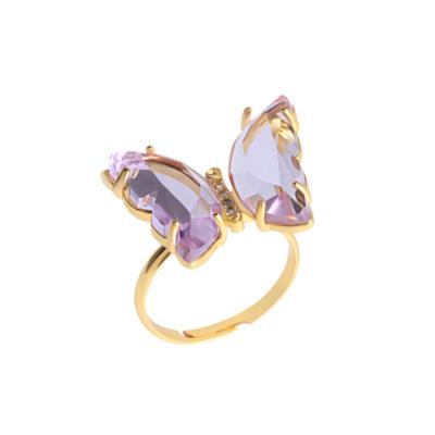 China CLASSIC Boho 18K Gold Plated Colorful Butterfly Finger Ring Glass Crystal Butterfly Open Adjustable Rings for sale