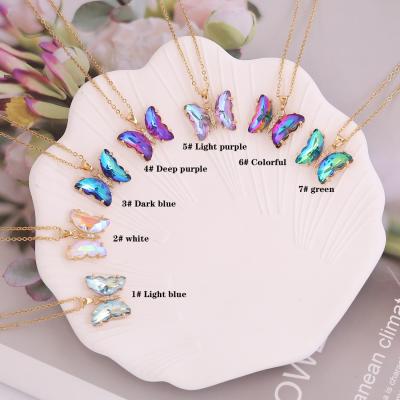 China CLASSIC Bohemian Multi Color 18k Gold Plated Stainless Steel Butterfly Pendant Necklace 20mm Gradient Colored Crystal Butterfly Necklace for sale