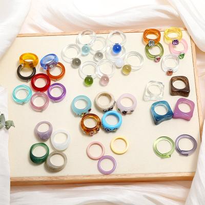 China BOHEMIA 2021 Korea Summer 39 Color No Fade Geometric Chunky Acrylic Resin Rings Acrylic Colorful Rings for sale