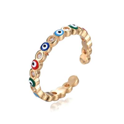 China Hot Sale Colorful Drip Ring Rainbow Enamel Eye Ring Adjustable Open BOHEMIA Gold Plated Zircon Oil Ring for sale