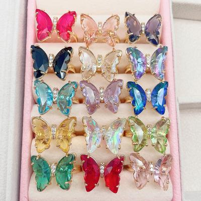 China 2022 BOHEMIA Bohemian 18k Gold Plated 16 Finger Ring Clear Colored Crystal Butterfly Multi Finger Adjustable Rings for sale