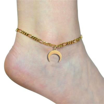 China 2020 Simple Style FASHIONABLE Adjustable Gold Plated Stainless Steel Moon Anklet Crescent Moon Charm Anklet for sale