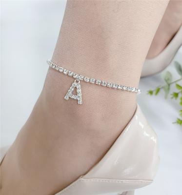 China TRENDY Fashion A To Z Alphabet Rhinestone Initial Letter Anklet Glitter Diamond Initial Anklet Foot Chain Bracelet 26 for sale