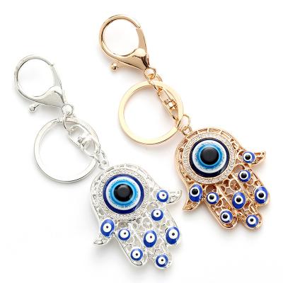 China Turkish Eye Key Chain 18k Gold Plated Blue Key Ring Hamsa Evil Eye Keychain EnamelTurkish Eye Metal Bag Pendant Accessories for sale