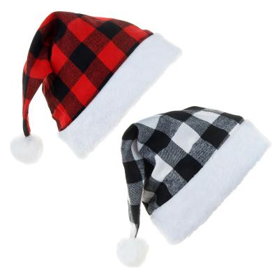 China Performance Festival New Santa Claus Christmas Hats Red Black Decoration 40*29CM Plaid Christmas Hat Christmas Decorations For Christmas Hat Home Decoration for sale