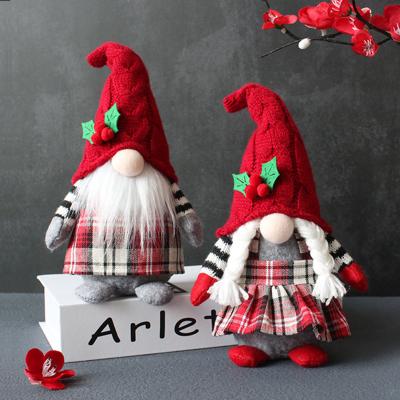 China Soft Cute Faceless Dwarf Hooded Plush Doll Old Man Forest Plaid Doll Braids Cartoon Desk Decoration for sale