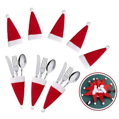 China Garland Christmas Santa Hats Silverware Holders Christmas Tableware Fork Knife Spoon Storage Bag Party Table Decoration Supplies for sale