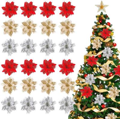 China Three-dimensional gold powder Christmas artificial flowers Christmas performance decoration Christmas flowers the whole Christmas tree decorations wreath decoration for sale