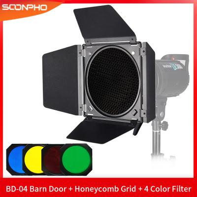 China Godox BD-04 Barn Door+Honeycomb Grid + 4 Color Filter for Photography Standard Studio Bowen Mount Reflector Snap Props DB-04 for sale