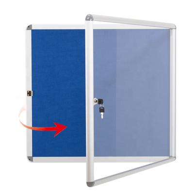 China Blue Enclosed Aluminum Frame Wall Mount Lockable Bulletin Boards Display Desk Cloth Notice Board for sale