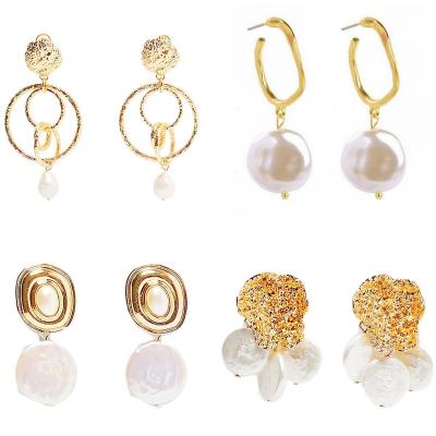 China Cute Hot Selling Baroque Pearl Earrings Retro Natural Imitation Pearl Earrings Irregular Earrings for sale