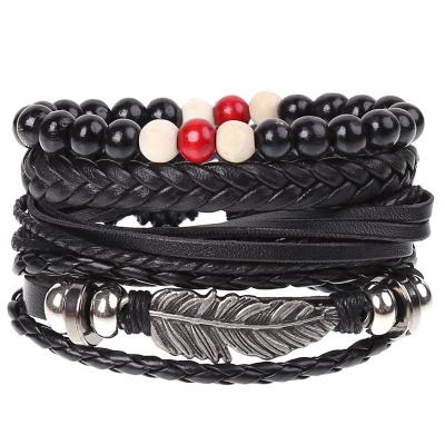 China FASHIONABLE factory direct braided leather bracelets set 30 designs 4pcs set adjustable handmade string leather bracelets for sale