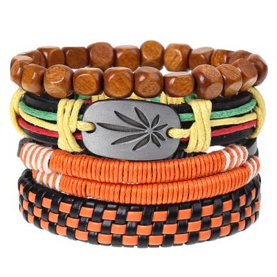 China FASHIONABLE Wholesale Braided Leather Bracelets Set 30 Designs 4pcs Set Adjustable Handmade String Leather Bracelets for sale