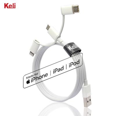 China MP3/MP4 Player Keli 2.4A Mfi Certification 3 in 1 Fast Charging Cable with Data Transmission for Micro/Type-C/USB Lightning Cable for sale