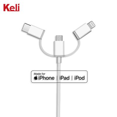 China MP3/MP4 Player Factory OEM/ODM Charging Cable 3 In 1 MFi Certified Nylon Tape Silicone For iPhone USB Cable for sale