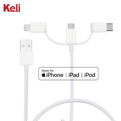 China MP3/MP4 Player MFI Certified 3 in 1 Cable Charger USB Charging Cable with Type-C Micro Lightning Cable for IPhone and Smart Watch for sale