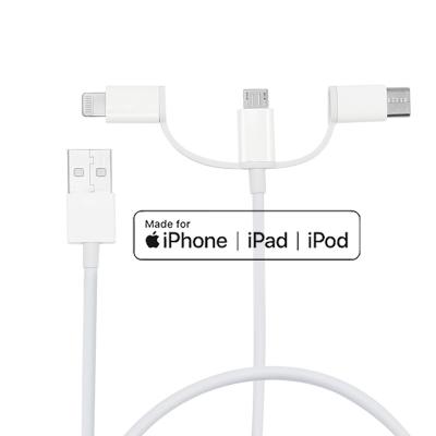 China MP3/MP4 Player Keli Factory Price 3 in 1 Multi Function Charging Data Cable High Quality Adapter Cable for iPhone, Type-C Use for sale