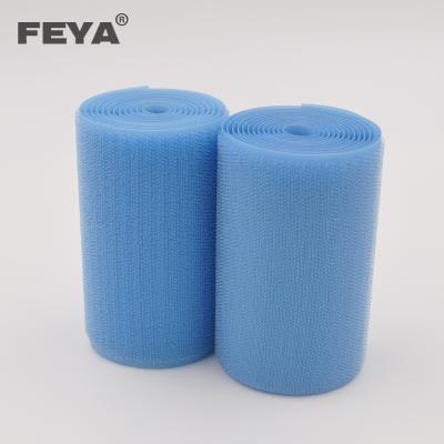 China Durable Nylon Polyester Blue Colored Natural Hook And Loop Rolls Fastener Tape for sale