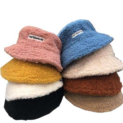 China Extra Thick Warm Fur Fisherman Hat Lady Teddy Bear Lamb Hair Striped Letters Winter Hats Solid Color New for sale