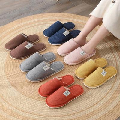 China Home fashion trend autumn and winter canvas mules couple floor shoes men's and women's cotton indoor soft non-slip unique slippers for sale