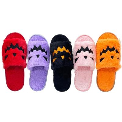 China Fashion Trend Women's Halloween Pumpkin Toe Keep Slippers Faux Fur Soft Comfortable Open Couples Home Shoes for sale