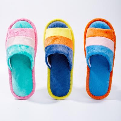 China Fashion Trend Spring and Toe Flannel Cotton Open Toe Autumn Women's Colorful Soft Indoor Slippers Foam Non-slip On Home Shoes for sale