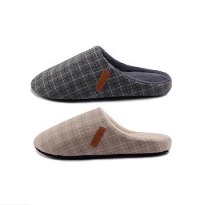 China Fashion Trend New Design Customized Plaid Pattern Home Flannel Slippers for Men Keep Warm Ultra Light Faux Suede Bottom Shoes for sale