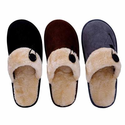 China Fashion Trend Men's Faux Suede Button Slippers Cozy Plush Striped Soft Winter Warm Anti-skid Shoes for sale