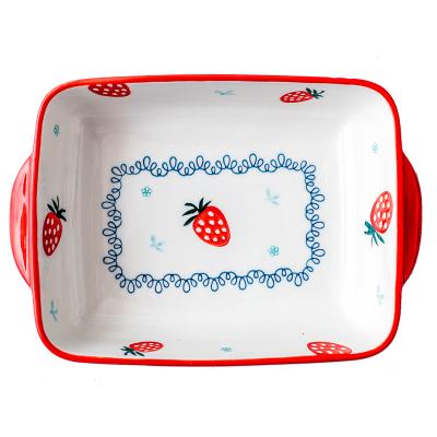 China Viable Japanese ceramic beautiful double ear baking tray, anti scalding, durable and exquisite pattern for sale