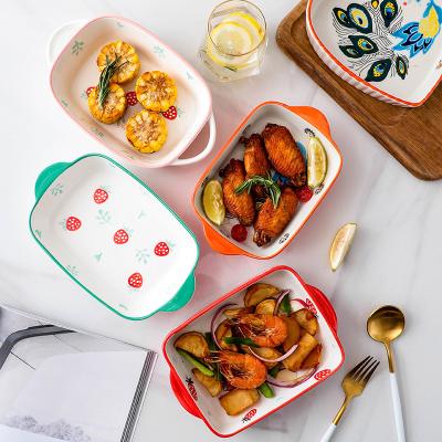 China Sustainable European style ceramic double ear baking tray with a variety of designs and colors to choose from for sale